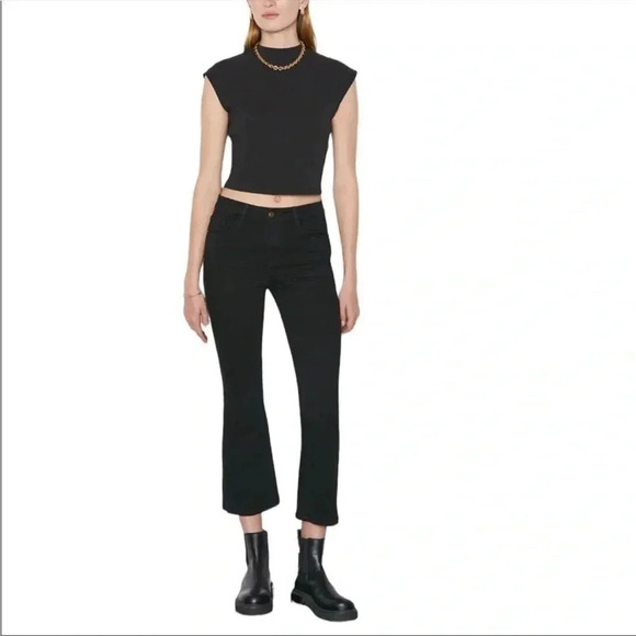 Frame denim le crop mini boot in coated black - Picture 1 of 12
